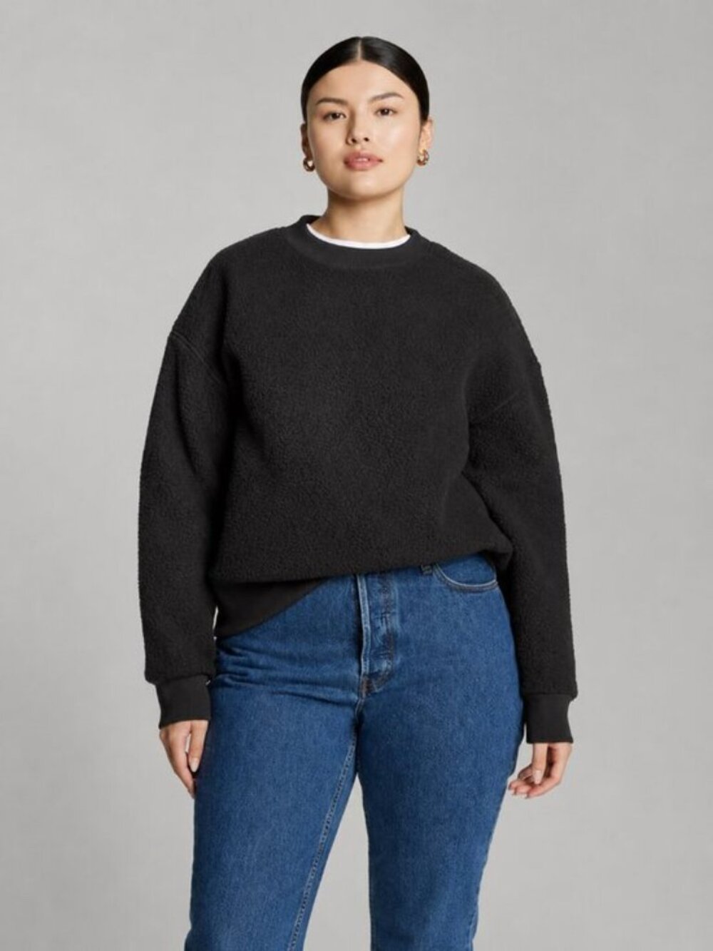 Everlane ReNew Fleece Oversized Crew Black Pullover Sweatshirt M NWT